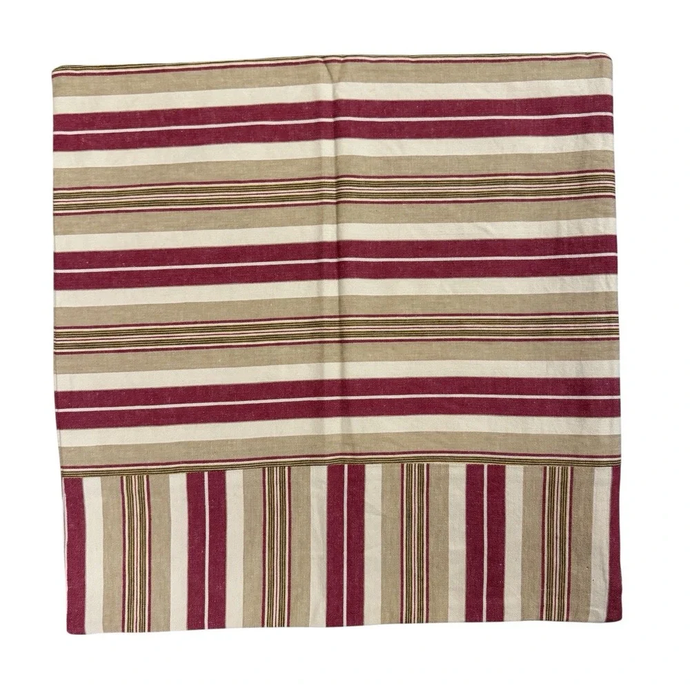 Pottery Barn Red Tan Striped Throw Pillow Cover 18